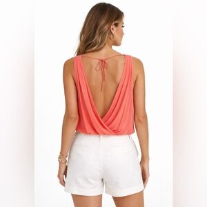 ALICE + OLIVIA Silk Lined Coral Draped Sleeveless Gauzy Blouse Boho Resort Top